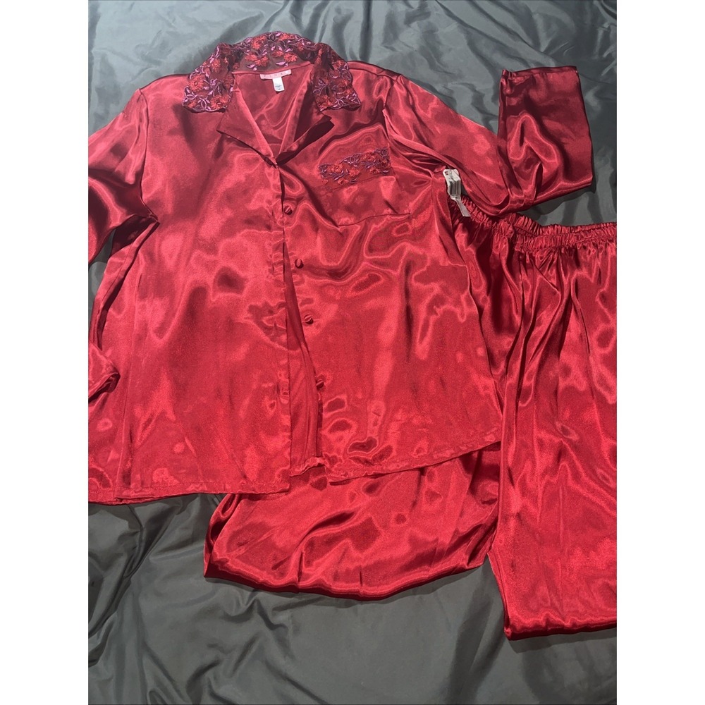 Vintage PINK by Kmart 2 Pc Satin Pajama Set Red satin & lace